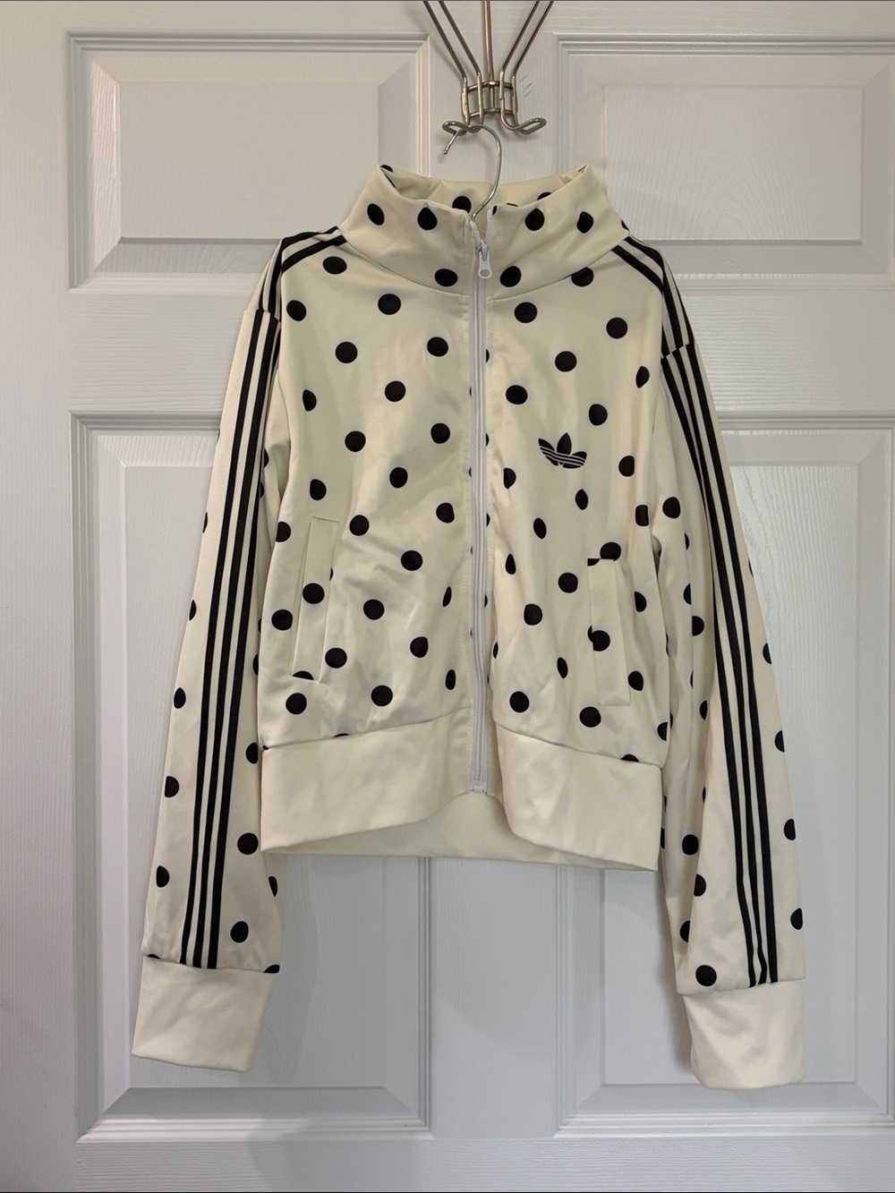 adidas Cream and Black Polka Dot Zip cropped Track Jacket CUTE!